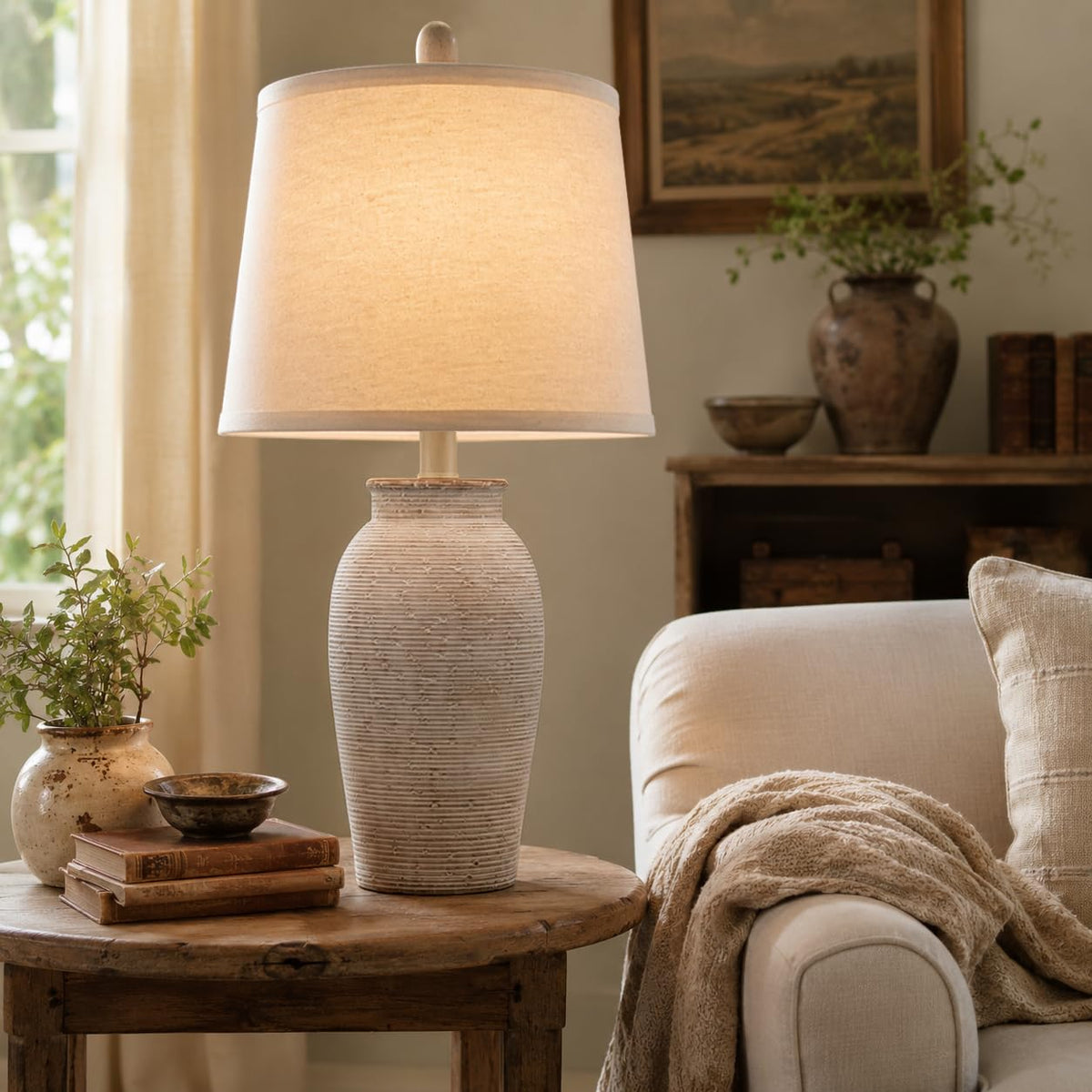 Ceramic Table Lamp for Living Room (24.5" 1 Pcs - Brown)