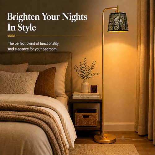 Farmhouse Floor Lamp with Black & Gold Metal Shade