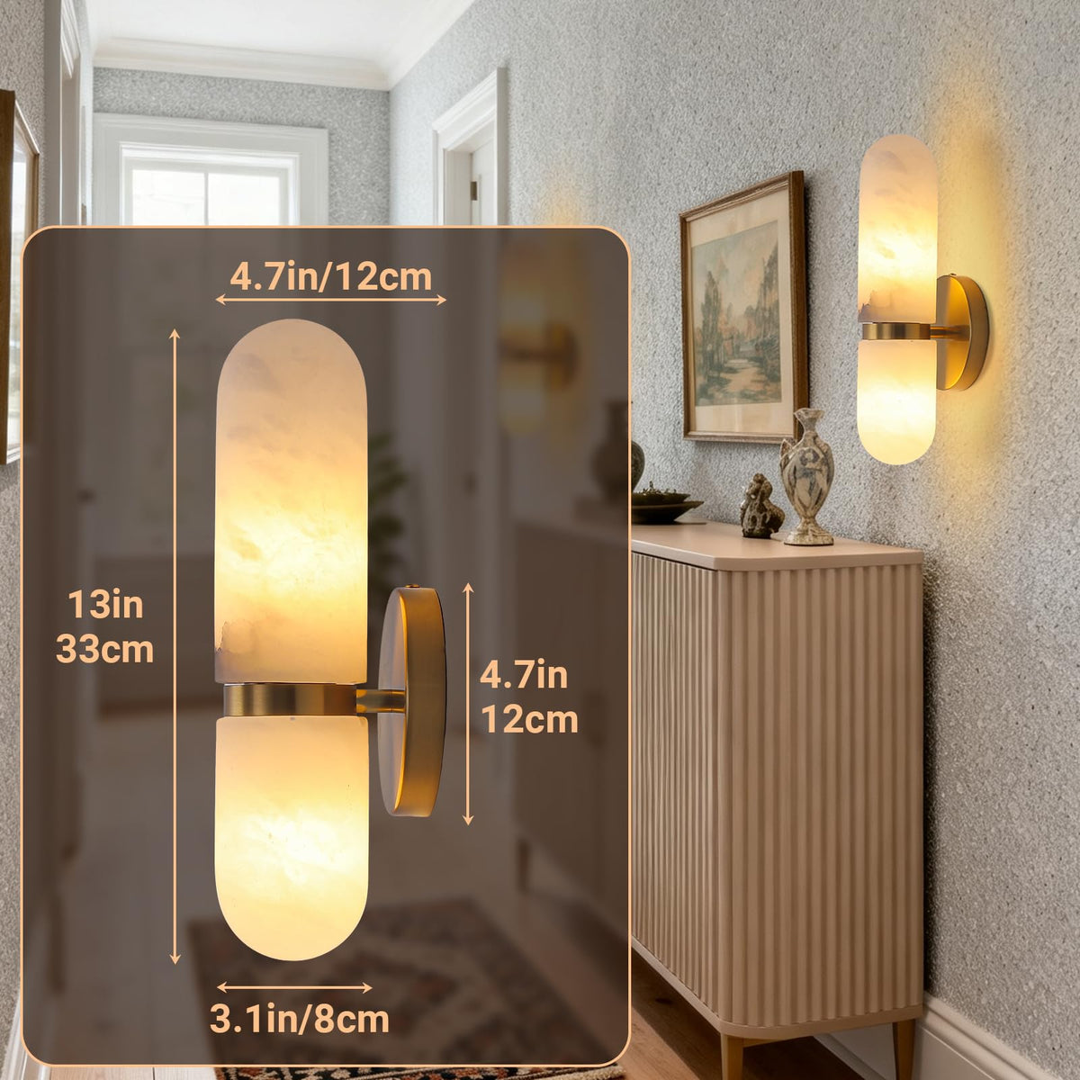 13in Alabaster Wall Sconces (Gold-13in-1 Pack)