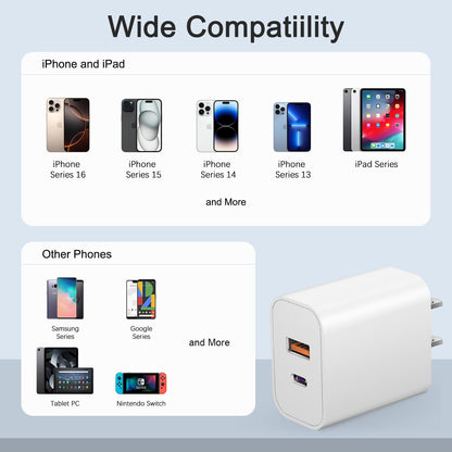 USB C Charger Block Fast Charging Block Type C Charger Multiport Adapter (White / 20W2Pack)