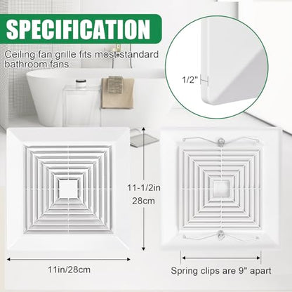 1 Pack 11" x 11'' Exhaust Bathroom Fan Cover with Springs Square Ceiling or Wall Mounted Ceiling Grill Vent Fan Fits Models 663 670 671 675 688 689 Ventilation Cover