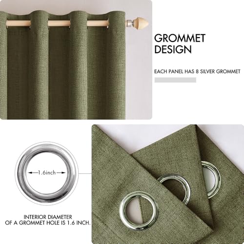 100% Blackout Linen Curtains for Bedroom 52x96 Light Olive Green (Light Olive Green / 52"W x 96"L (Pack of 2))