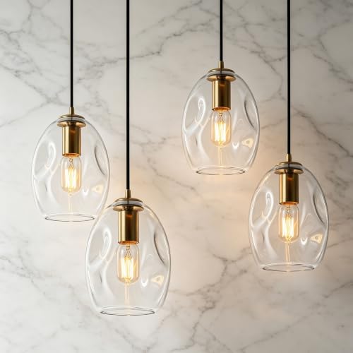 6.4 Inch Gold Glass Pendant Lights Kitchen Island Hanging Fixtures