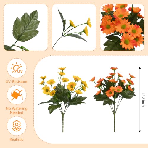 12 Bundles Fake Dasiy Artificial Mums Flowers for Outdoors Decoration (Yellow and Orange)