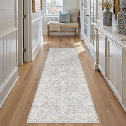 2x10 Blue Cream Neutral Runner Rug (Blue / 2' x 10' (Runner))