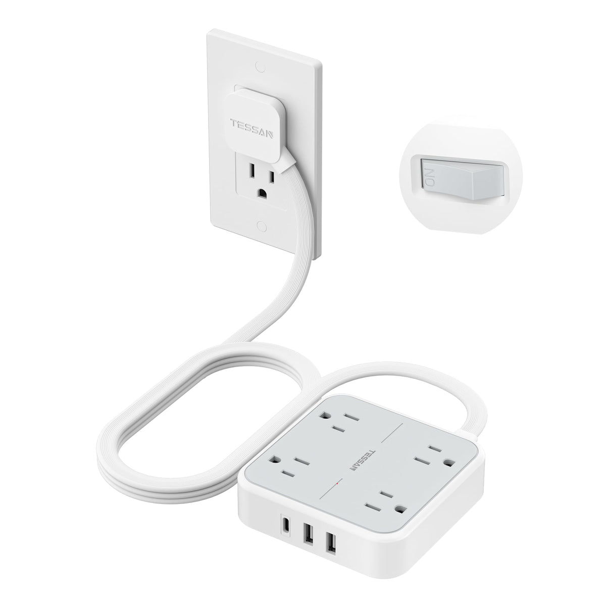 Extension Cord 5 Ft (5FT(1875W) / Grey & Surge Protector)