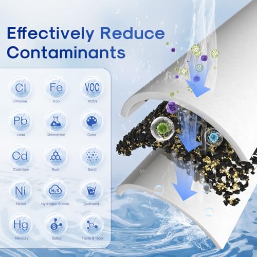5 Micron 10" x 4.5" Whole House Sediment Activated Carbon and KDF Water Filter Compatible with GE FXHTC (PP Cotton + Activated Carbon + KDF / 3 Count (Pack of 1))