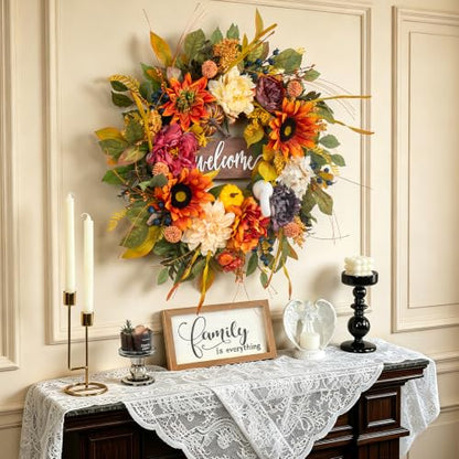 Artificial Harvest Fall Wreaths for Front Door 24 Inch Autumn Wreath (Fall Welcome Wreath)