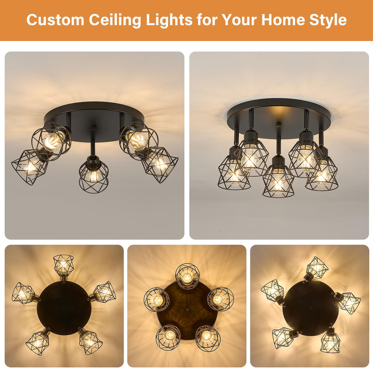 5 Light Black Farmhouse Kitchen Semi Flush Mount Ceiling Light (Black / 5-light)