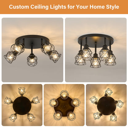 5 Light Black Farmhouse Kitchen Semi Flush Mount Ceiling Light (Black / 5-light)