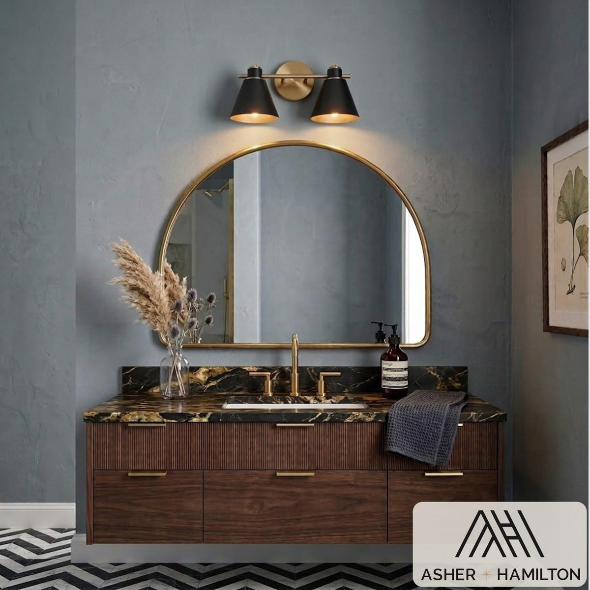 Asher Hamilton AHV (Antique Gold/Black / 2 Light)