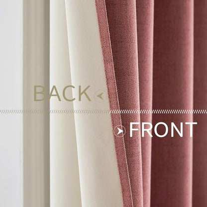 100% Blackout Linen Curtains for Bedroom 42x90 Inches Dusty Rose (Dusty Rose / 42"W x 90"L (Pack of 2))