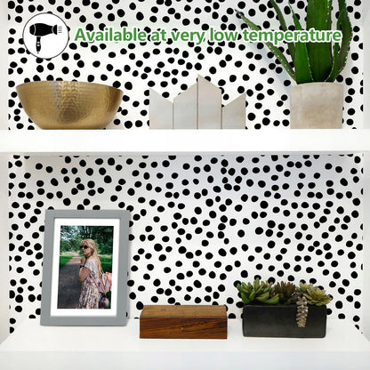 Peel and Stick Wallpaper Polka Dot Wallpaper 17.7” x 393.7” (A Black Dot / 17.7" x 393.7")