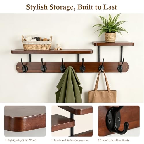 Coat Rack Wall Mount 23" Coat Rack Wall Mount with Shelf for Entryway
