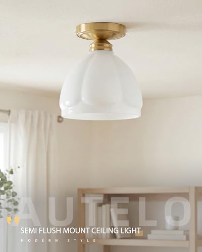 Glossy White Glass Close to Ceiling Light