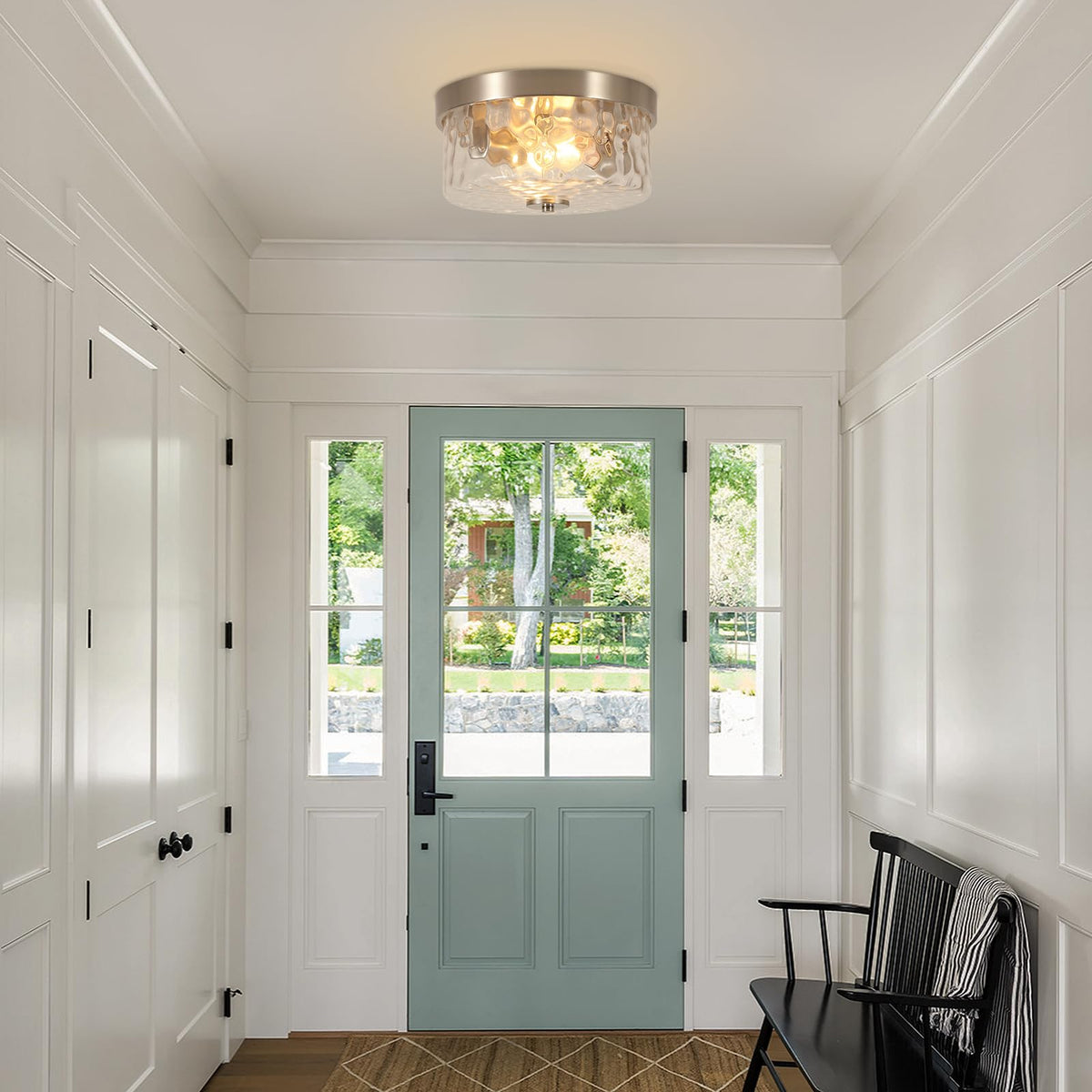 Brushed Nickel Flush Mount Ceiling Light (Brushed Nickel Water Ripple Glass)
