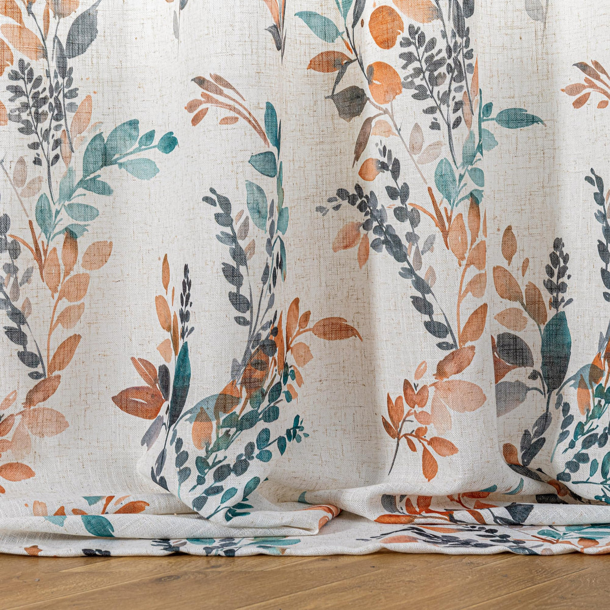 Floral Linen Curtains 72 inch Long 2 Panels Set Leaf Patterned Semi Sheer Light Filtering Privacy Farmhouse Grommet Drapes for Bedroom (B-burnt Orange / 52"W x 72"L (Pack of 2))