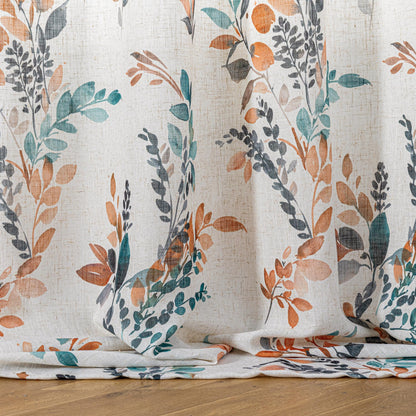 Floral Linen Curtains 72 inch Long 2 Panels Set Leaf Patterned Semi Sheer Light Filtering Privacy Farmhouse Grommet Drapes for Bedroom (B-burnt Orange / 52"W x 72"L (Pack of 2))