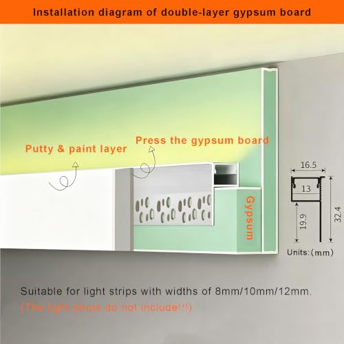 Plaster in LED Aluminium Channels (White, Vertical-Recessed ,10Pack)