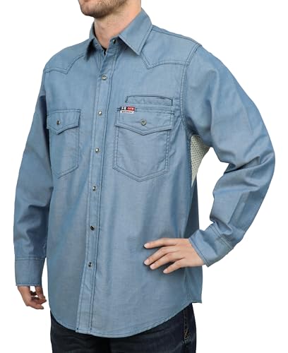 Mens Vented FR Shirts Pearl Snap 6.5oz Soft Canvas Breathable Mesh