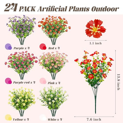 24 Bundles Fake Flowers Artificial Dasiy Faux Flowers Bulk for Outdoor Spring Garden Porch Farmhouse Decor