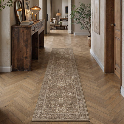 Hallway Runner Rugs 2'6 x 8' Brown Vintage Rug (Retro | Brown / 2'7" x 8' (Runner))