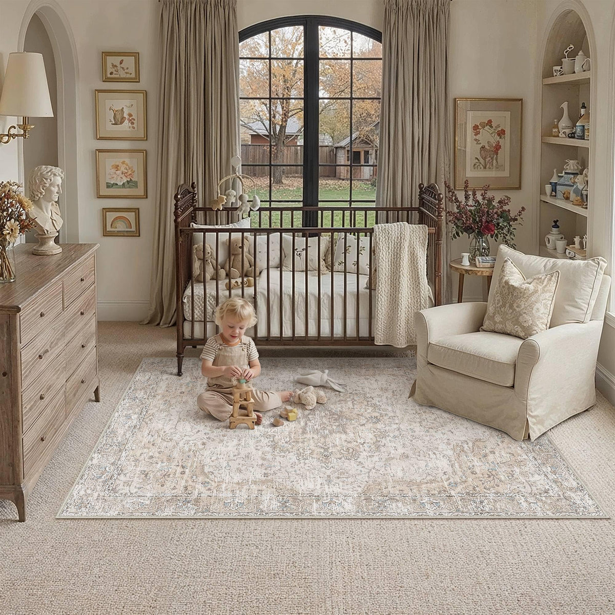Beige Area Rugs 3x5 Washable Rug Indoor Carpet (Multi Beige / 3' x 5' (Rectangular))