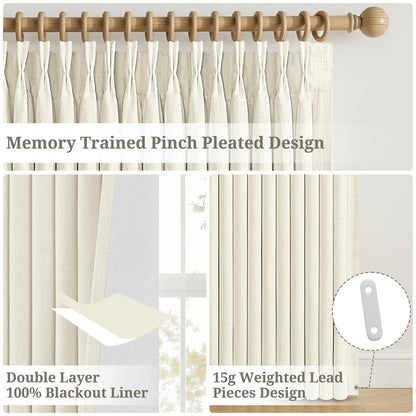70 Inch Extra Wide Pinch Pleated Blackout Curtains for Living Room 2 Panels (Cream / 70"W x 90"L (Pack of 2))