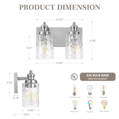 2 Light Bathroom Light Fixtures with Water Ripple Glass (Brushed Nickel / 2-light)
