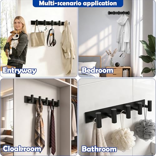 Matte Black Coat Rack Wall Mount (Matte Black / “T“ Shape 5 Hooks 1 Pack)