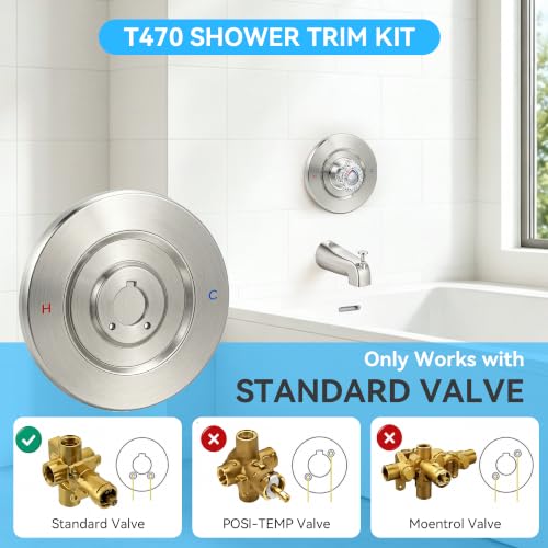 Tub Shower Trim Kit with Tub Spout Compatible with Moen T470 Chateau Valve