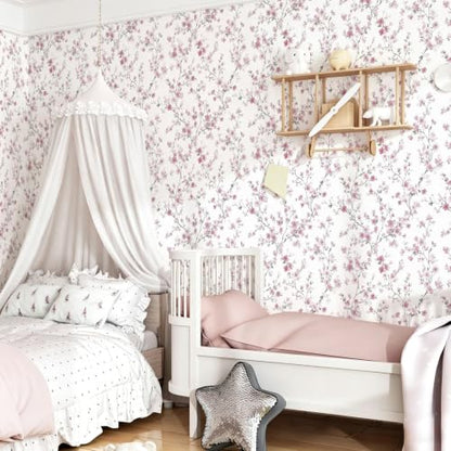 Floral Peel and Stick Wallpaper Pink Floral Contact Paper Cherry Blossom Self Adhesive Removable Wall Paper Flower Peel and Stick Wallpaper for Nursery Living Room Decor Vinyl