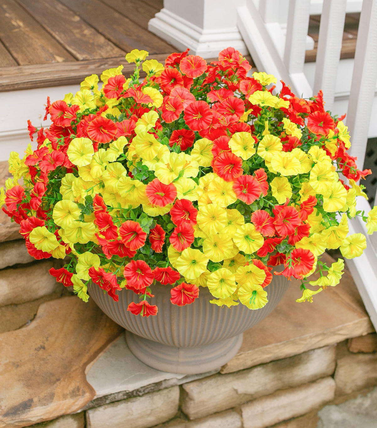 Artificial Flowers for Outdoors Fake Plants Outside Decoration (12 Bundles Multi-color (6 Yellow, 6 Orange))