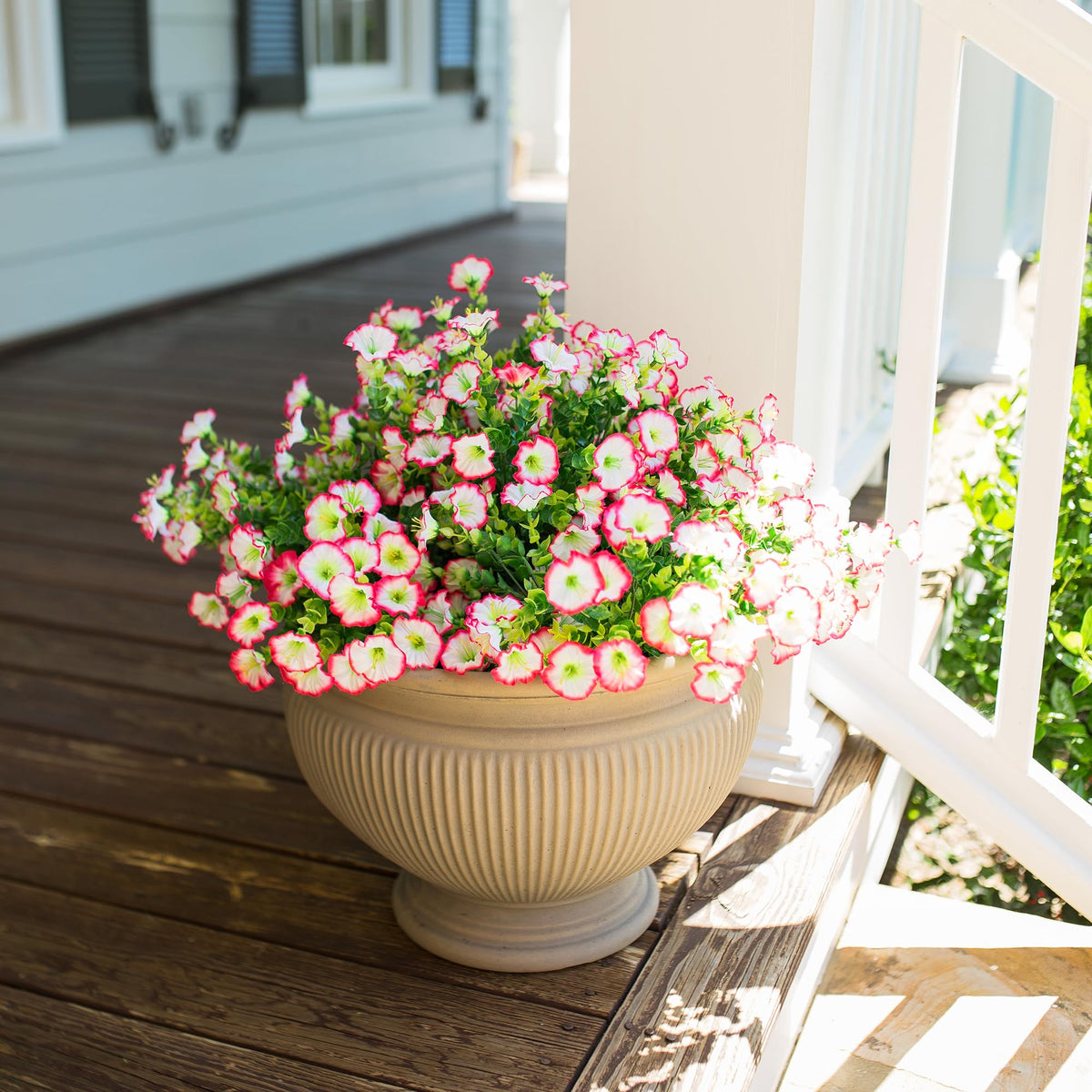 Artificial Faux Outdoor Flowers Plants for Spring Summer Decoration (12 Bundles Pink)
