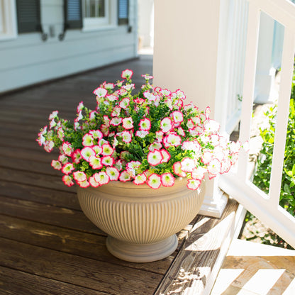 Artificial Faux Outdoor Flowers Plants for Spring Summer Decoration (12 Bundles Pink)