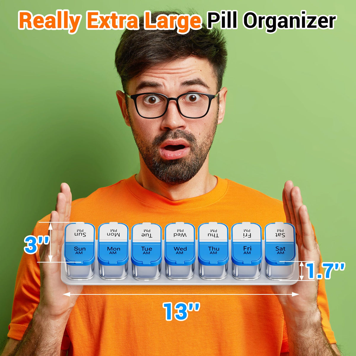 Large Pill Organizer 2 Times a Day (Blue)