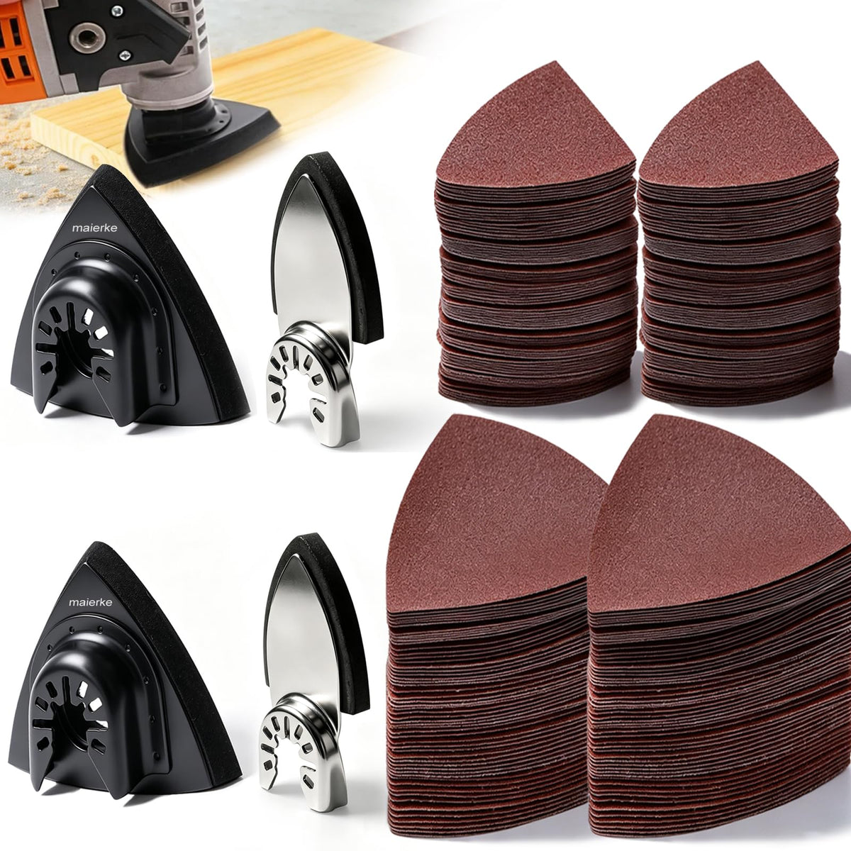114Pcs Oscillating Tool Sanding Pads Kit 2Pcs Triangle Sanding Pads and 2Pcs Finger Sanding Pad 110Pcs Sandpaper Grit