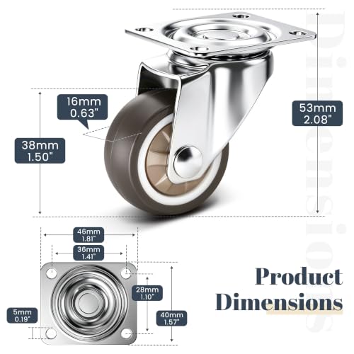 1.5" Silent Rubber 360 Degree Swivel Plate Casters (1.5" (no brake))