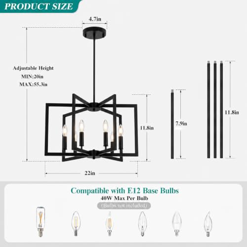 24 Light Large Black Chandelier for Dining Room Light Fixture Over Table
