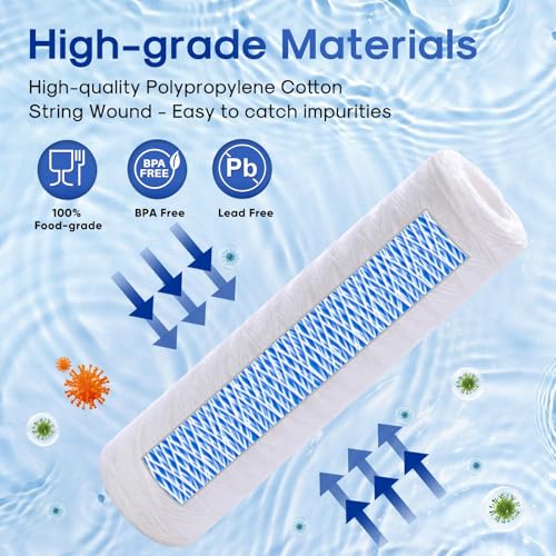 5 Micron 10" x 2.5" String Wound Sediment Water Filter Cartridge for Well filter Universal Replacement for Any 10 inch RO Unit