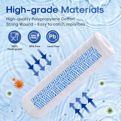 5 Micron 10" x 2.5" String Wound Sediment Water Filter Cartridge for Well filter Universal Replacement for Any 10 inch RO Unit