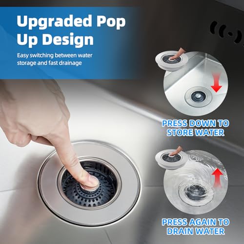 2 Pack 3 in 1 Kitchen Sink Drain Strainer (Brushed Stainless Steel)