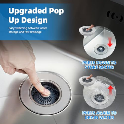 2 Pack 3 in 1 Kitchen Sink Drain Strainer (Brushed Stainless Steel)
