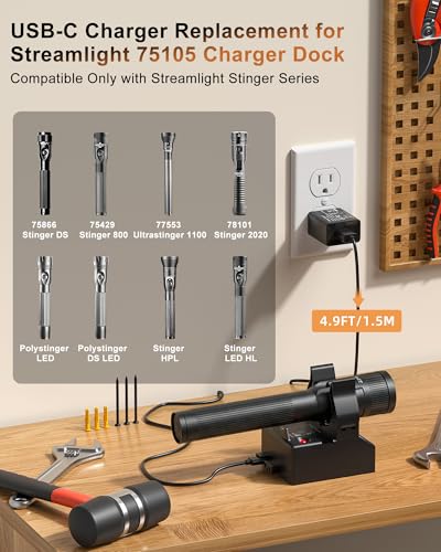 USB C for Streamlight Charger 75105 Charger Holder for Streamlight Stinger