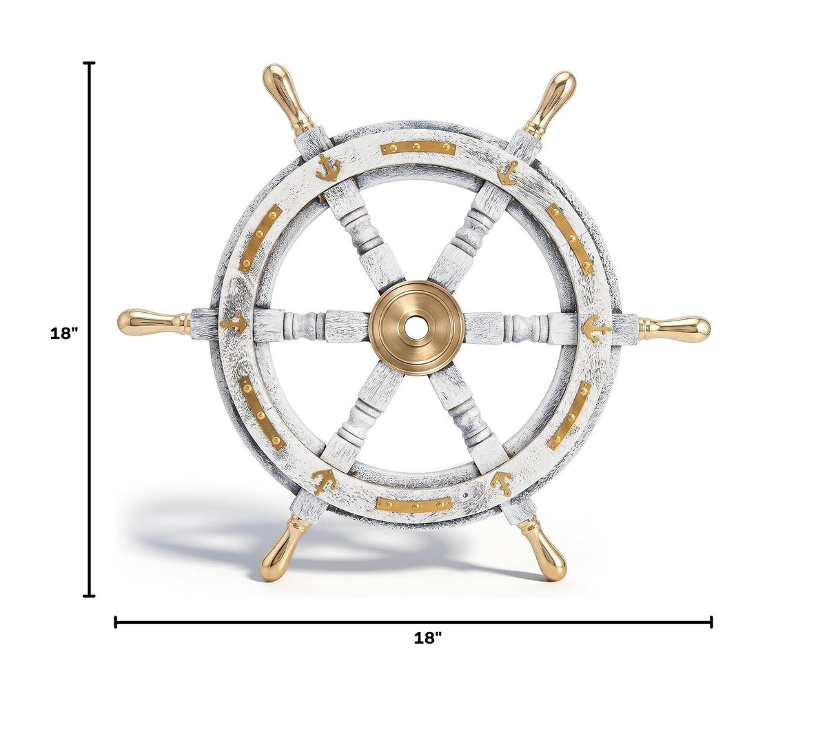 Coastal Voyage Antique White Finish Vintage Wooden Ship Wheel Nautical Wall Decor (White / 18"L x 18"W)