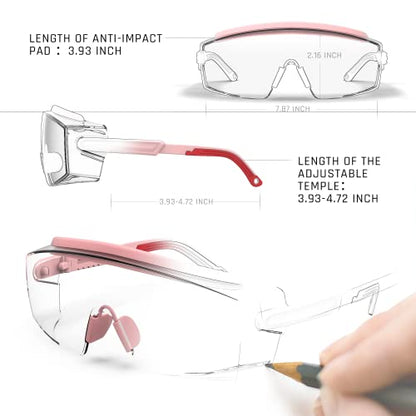 Anti fog Safety Glasses Over Glasses (Pink)
