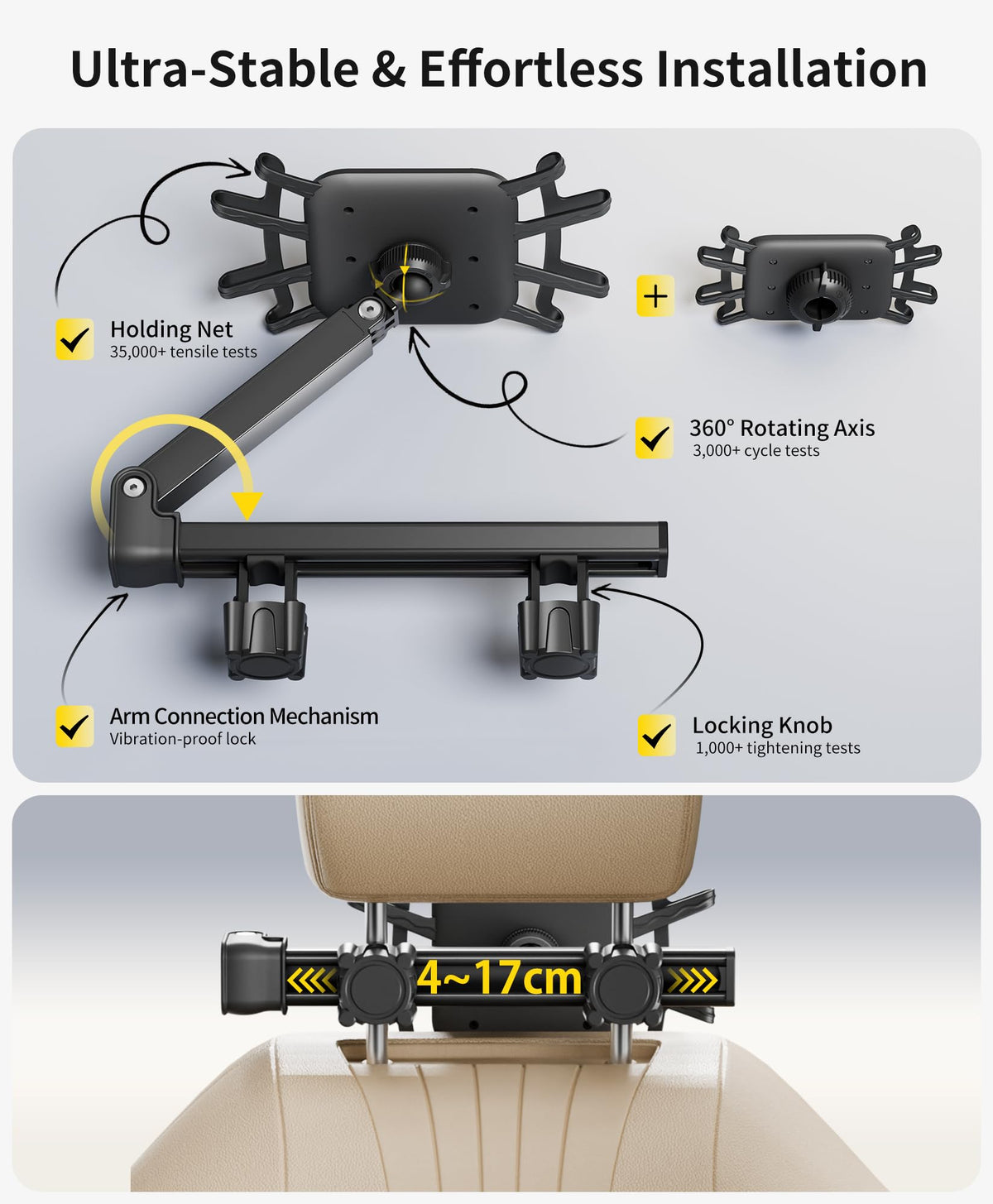 Phone Tablet Holder for Car (1 Pack - fit for 4.7-13" tablet and phone)