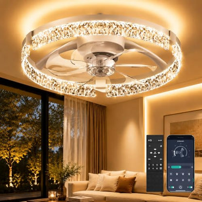 Ceiling Fans with Lights and Remote (White-Crystal / 20 INCH)