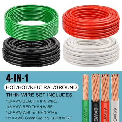 6 AWG White Black and Red with 10 AWG Green THHN Wire
