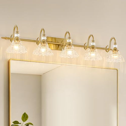 Bathroom Vanity Light Fixture with Floral Glass Shade